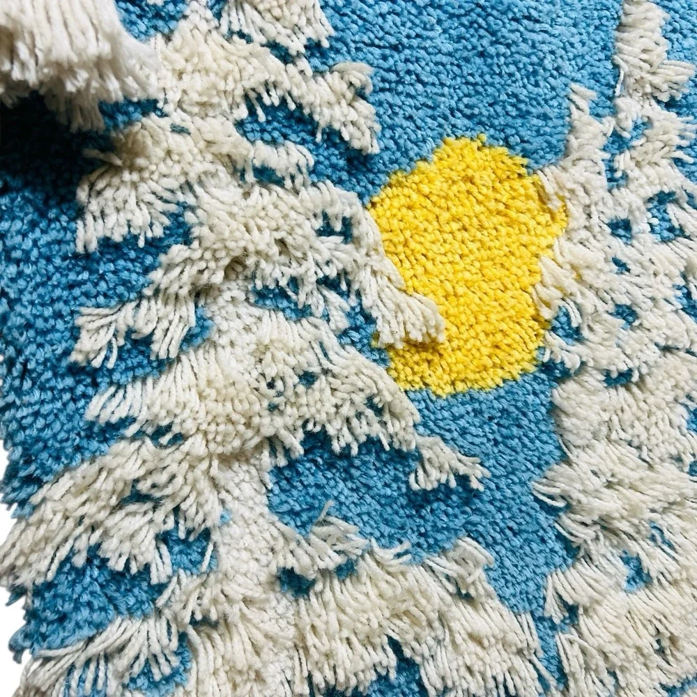 Large 6' MCM 70s‎ 3D Shag Latch Hook Wall Hanging Sun Trees Landscape Snow Retro